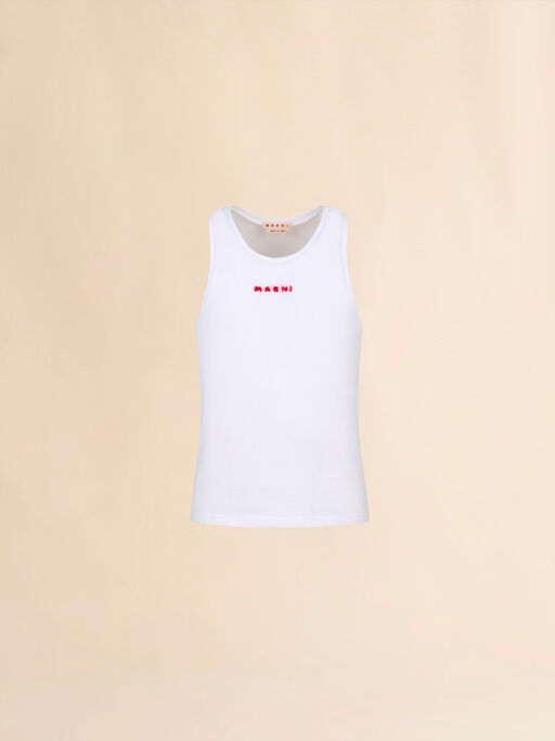 Black cotton tank top with mohair embroidery - Shirts