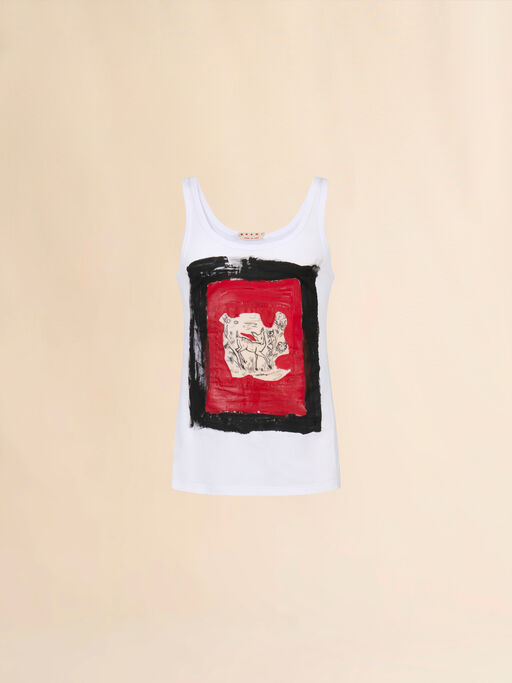 White cotton tank top with fawn print - Shirts