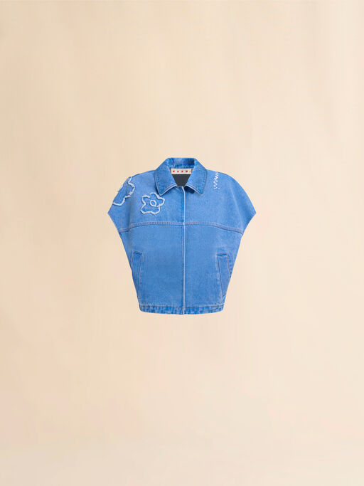 Light blue denim vest with patch details - Jackets