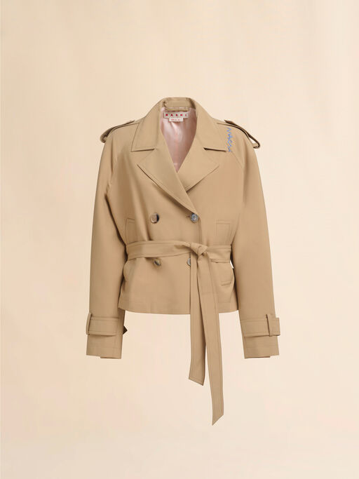 Short beige wool blend trench with Marni Symbol - Jackets