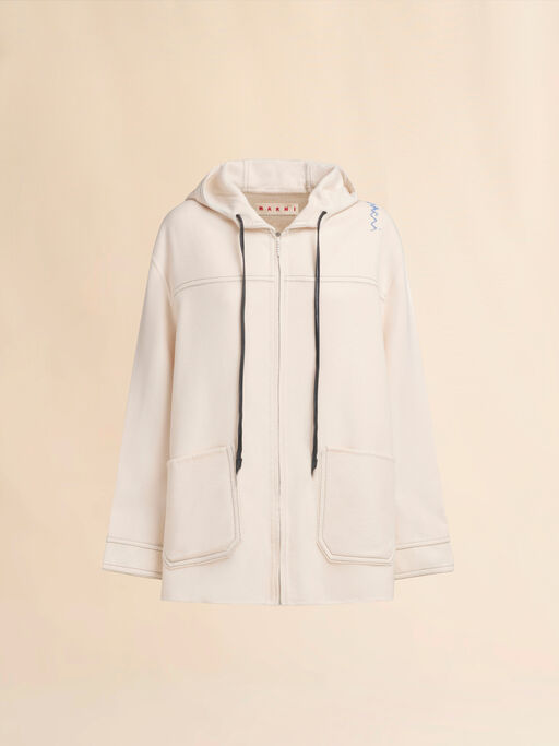 White cashmere wool hoodie with Marni Symbol - Jackets