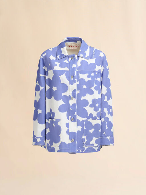 Cotton jacket with white and light blue Dillies print - Jackets