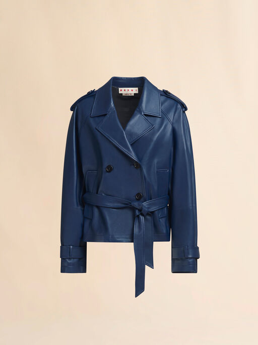 Short blue nappa trench - Jackets