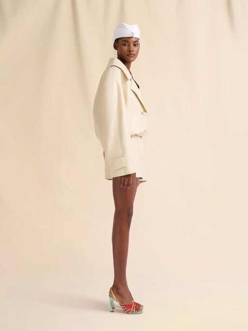 Cream leather oversized jacket - Jackets