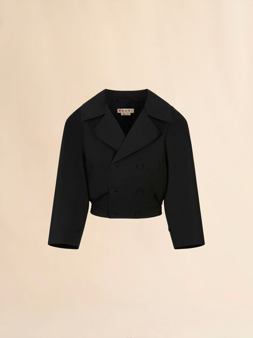 Black poplin double-breasted jacket - Jackets