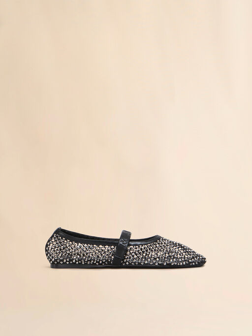 Black mesh Mary Jane ballet flat with crystals - Mocassin