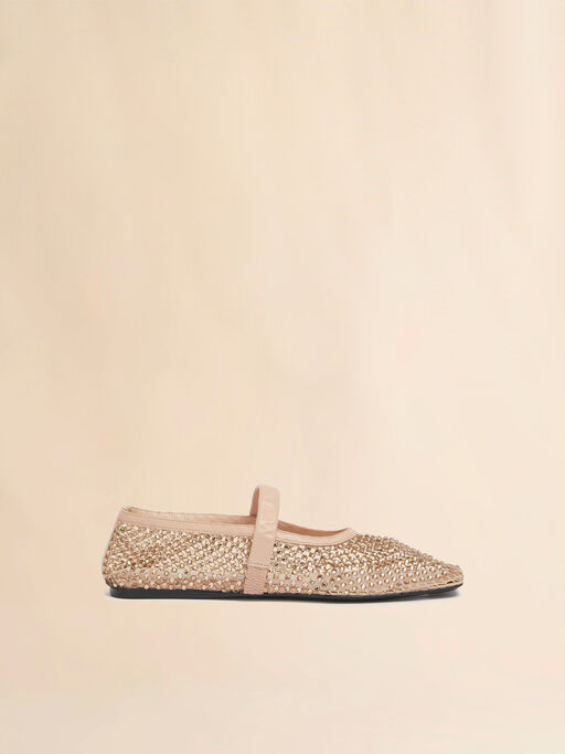 Beige mesh Mary Jane ballet flat with crystals - Mocassin