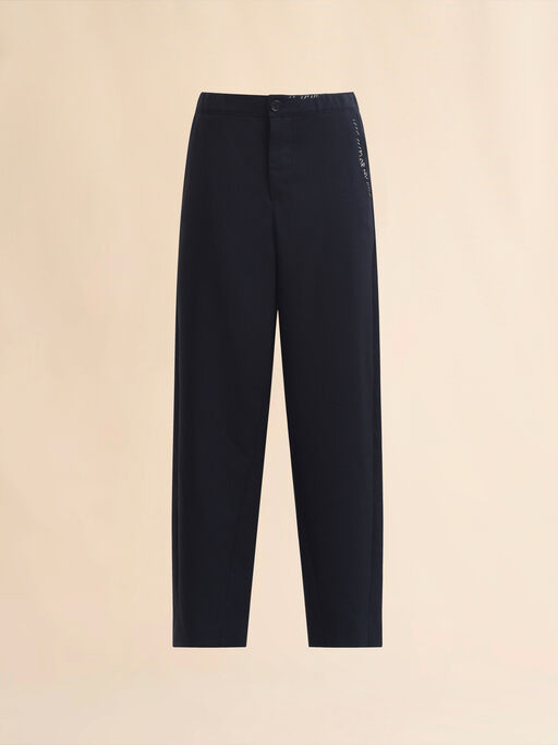 Deep blue tropical wool straight-leg trousers - Pants