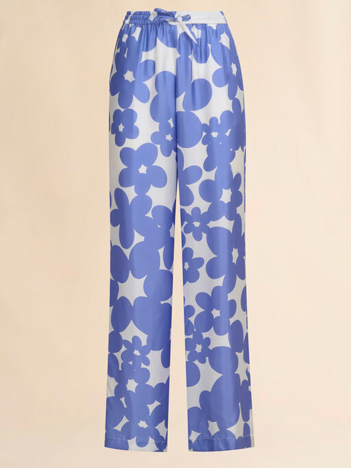 Silk pyjama trousers with white and light blue Dillies print - Pants
