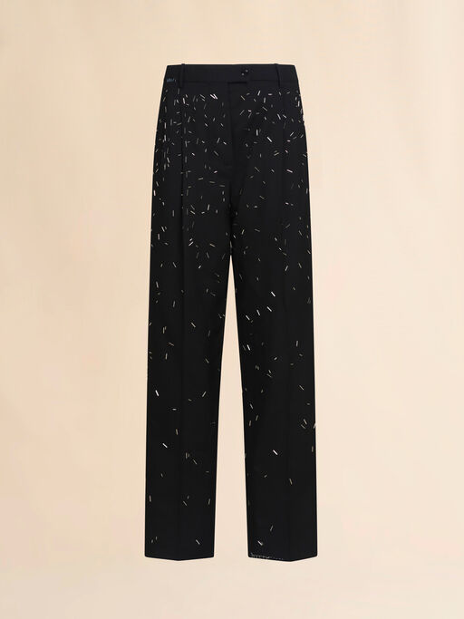 Black straight cut wool trousers with bead detail - Pants