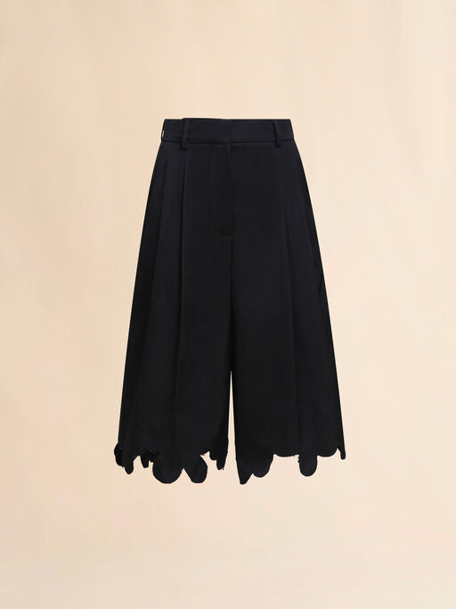 Duchess silk Bermuda shorts with scallop cut hem - Pants