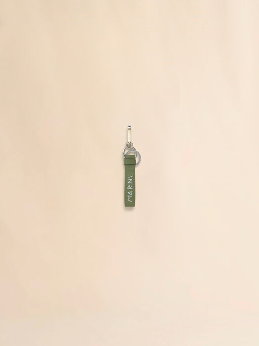 Green leather keyring with Marni Mending embroidery - Key Rings