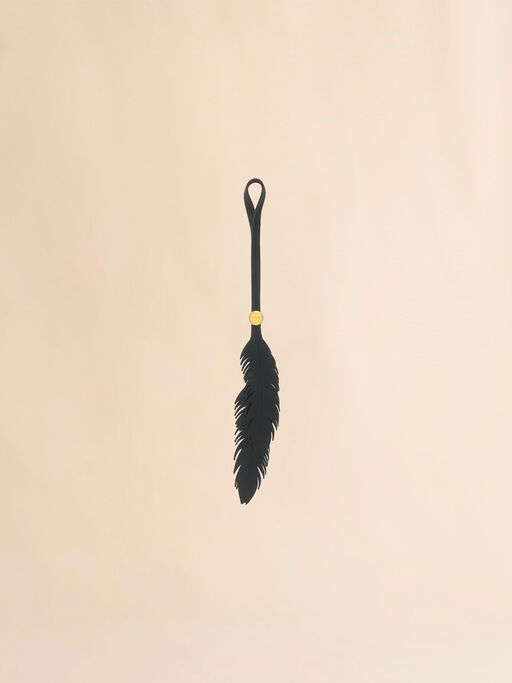 Black leather feather charm - Key Rings