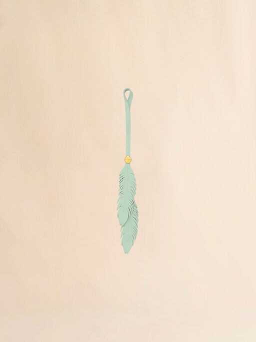Green leather feather charm - Key Rings
