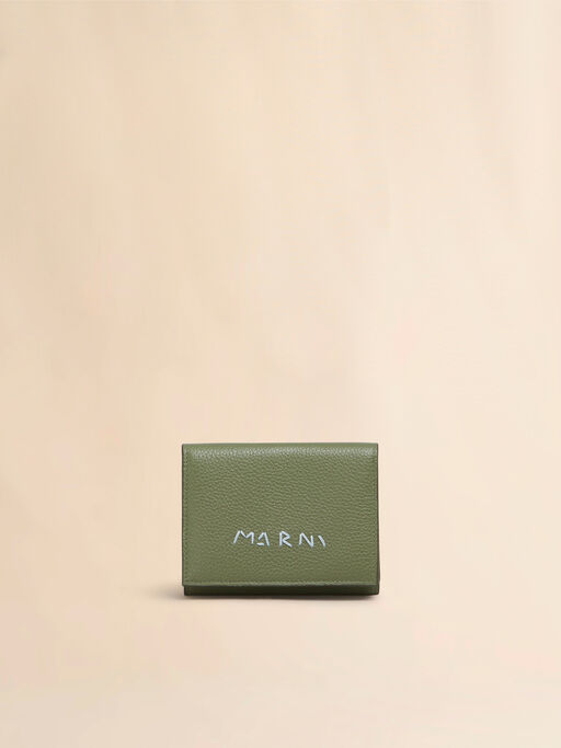 Green leather trifold wallet with Marni Mending embroidery - Wallets