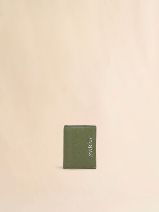 Green leather bifold wallet with Marni Mending embroidery - Wallets
