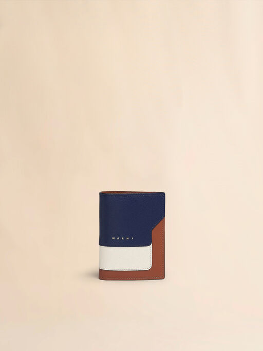 Blue white and brown saffiano leather bi-fold wallet - Wallets