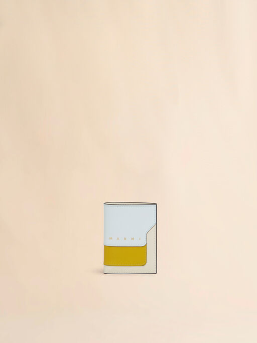 Light green, cream and yellow saffiano leather bi-fold wallet - Wallets