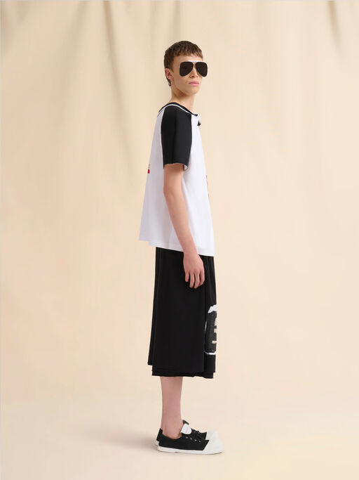 Black cotton 3/4 trousers with printed quotes - Pants