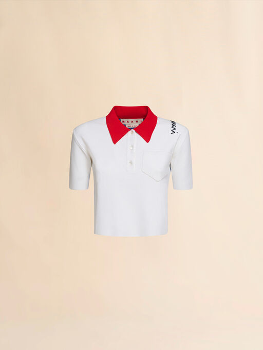 White technical viscose polo with contrasting back panel - Shirts