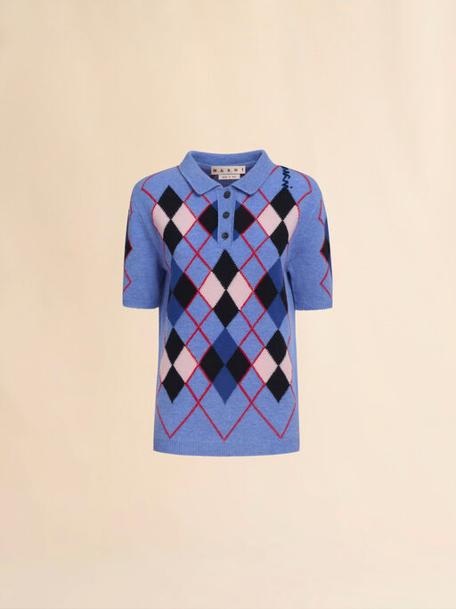 Light blue Argyle wool polo shirt - Shirts