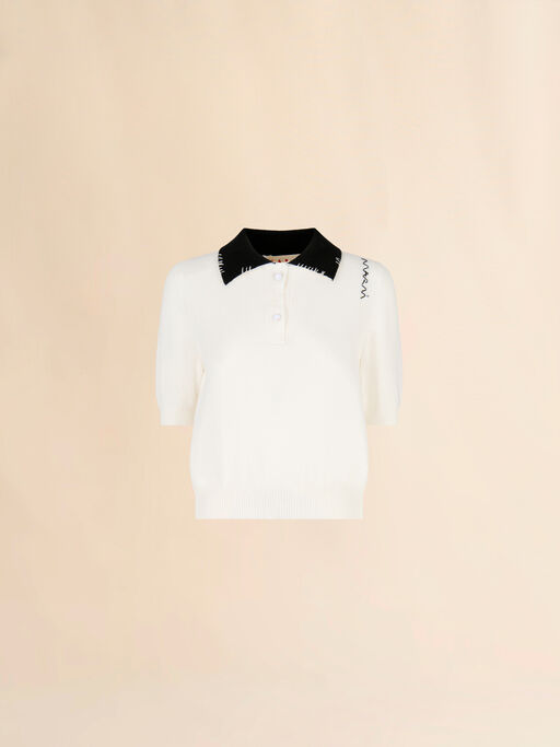 White cotton polo shirt with Marni Symbol - Shirts