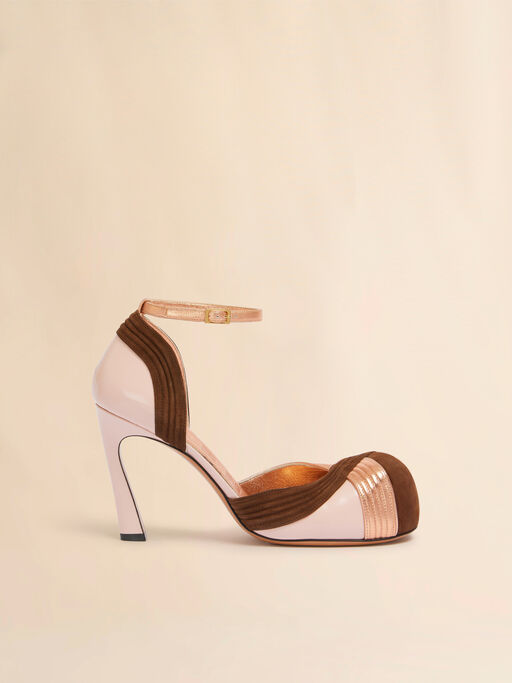 Pink and brown suede and metallic leather New Wave pump - Pumps