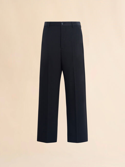 Black wool trousers with contrasting waistband - Pants