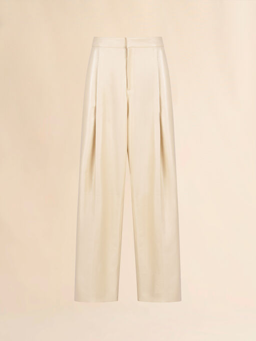 Cream nappa leather trousers with maxi pleats - Pants