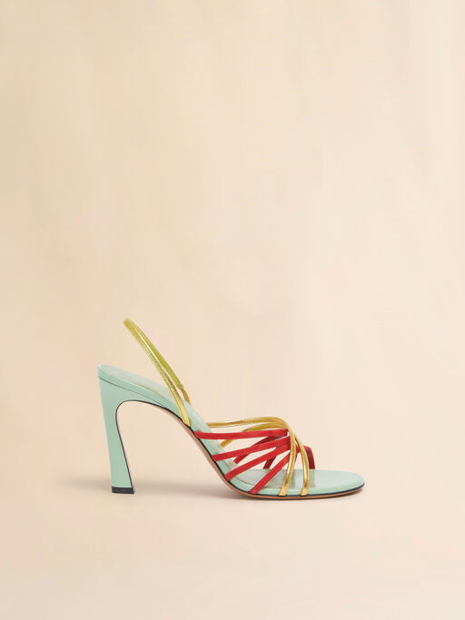Green red and gold suede and metallic leather New Wave sandal - Sandals