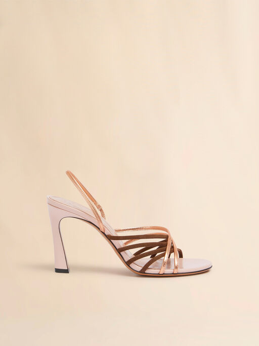 Pink brown and rose gold suede and metallic leather New Wave sandal - Sandals