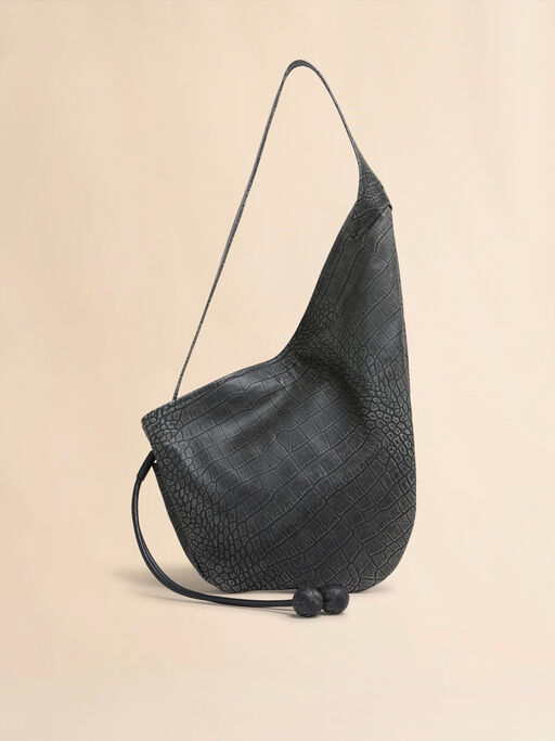 Small black crocodile print Hobo bag - Shoulder Bags