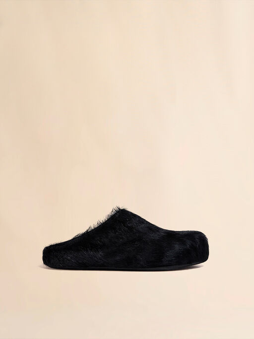 Black long haircalfskin Fussbett sabot - Clogs