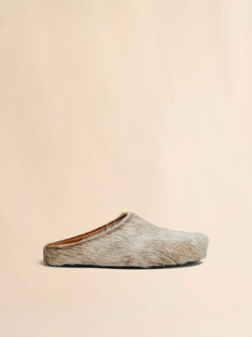 Beige long hair calfskin Fussbett sabot - Clogs