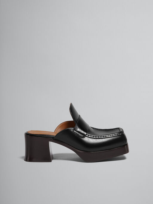Black leather heeled mule - Pumps