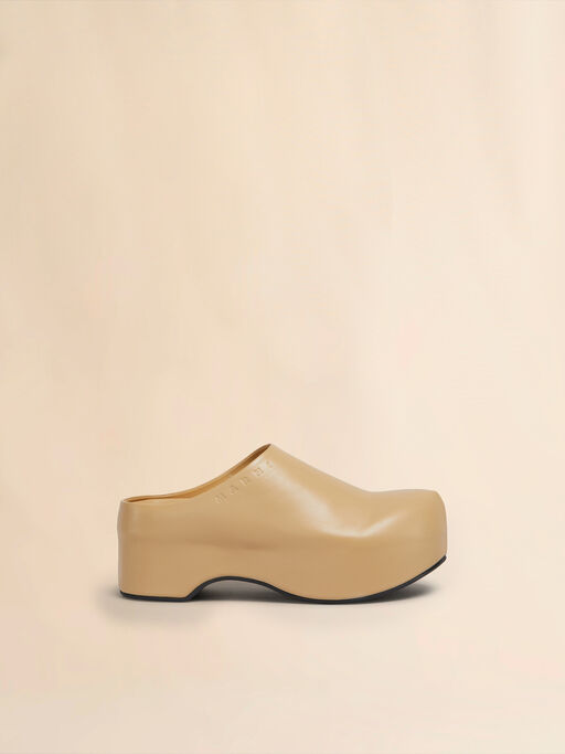 Brown leather chunky clog sabot - Sandals