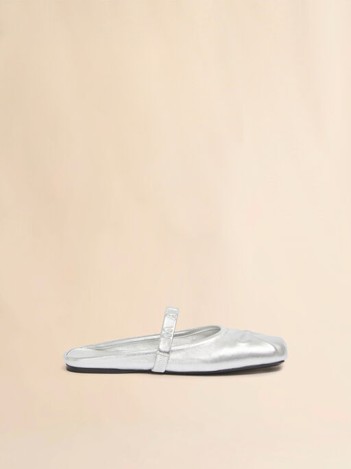 Silver leather Little Bow sabot ballet flat - Clogs