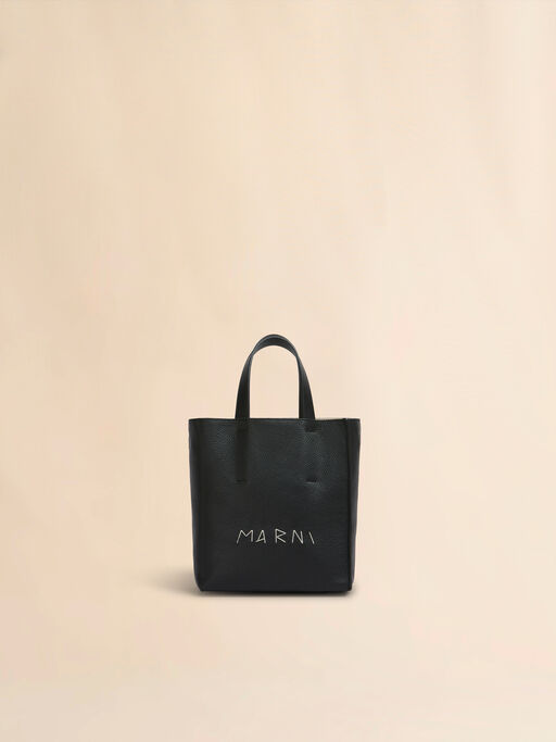 Museo Soft Mini Bag in black leather with Marni Mending - Shopping Bags