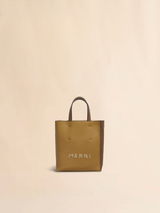 Museo Soft mini bag in brown colour-block leather with Marni Mending - Shopping Bags