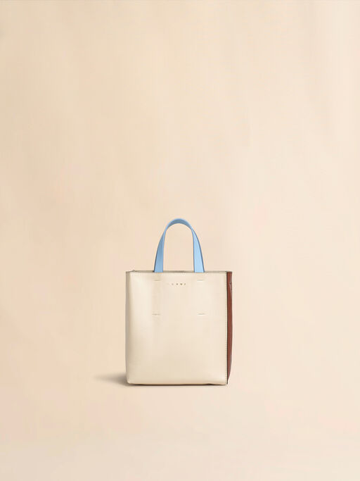 Museo Soft Mini Bag in white brown and light blue leather - Shopping Bags