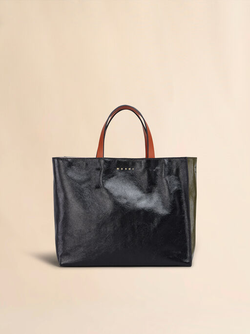 MUSEO SOFT small bag in black green and orange leather - Shopping Bags