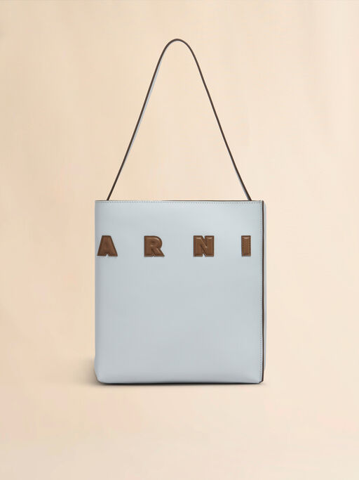 Small light grey leather Museo hobo bag with Marni logo - Shopping Bags