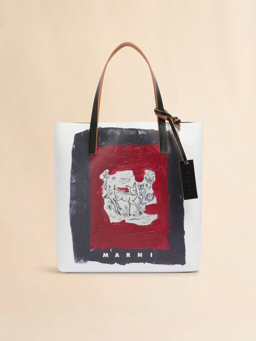 White and black Tribeca tote with Fawn print - Shopping Bags