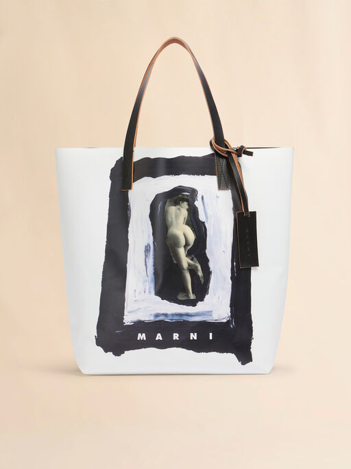 White and black Tribeca tote with naked figure print - Shopping Bags