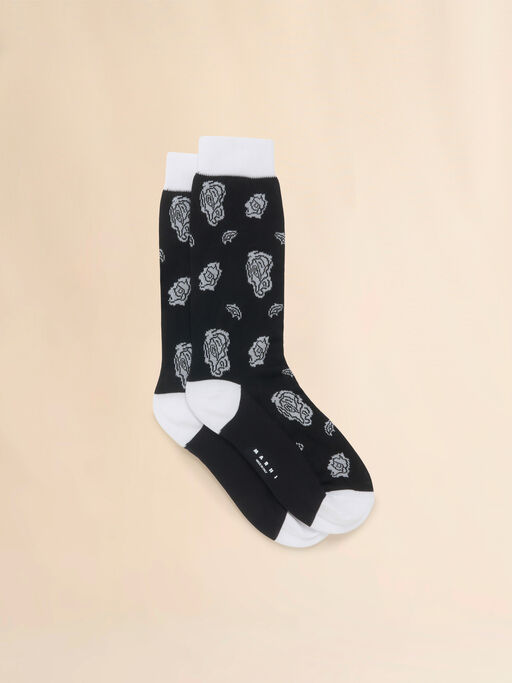 Black stretch cotton socks with floral intarsia - Socks