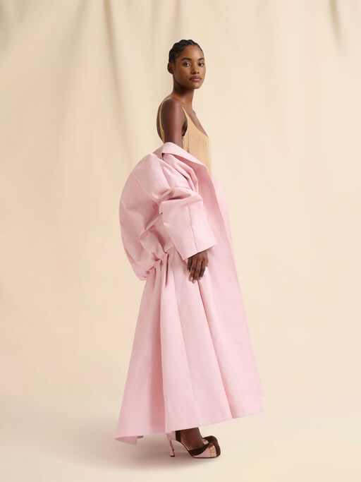 Pink bonded cotton oversized duster coat with floral motif - Coats