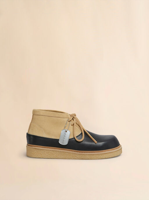 Black and beige leather desert boot with para rubber sole - Boots