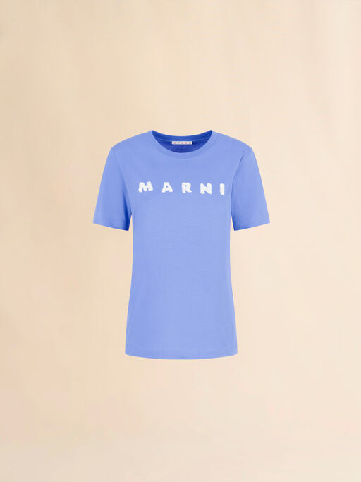 Light blue jersey T-shirt with Marni scribbled logo - T-shirts