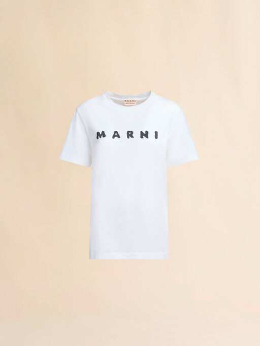 White jersey T-shirt with Marni scribbled logo - T-shirts