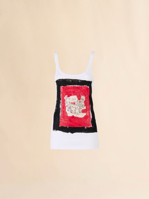 White cotton tank top with fawn print - T-shirts